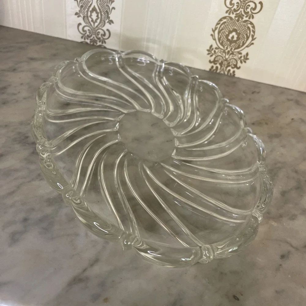 MIKASA PEPPERMINT CLEAR OVAL CRYSTAL SWEET DISH SMALL‎ TRAY 9-1/4 SWIRL